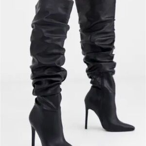 ASOS DESIGN Wide Fit Carlotta slouch stiletto knee boot in black